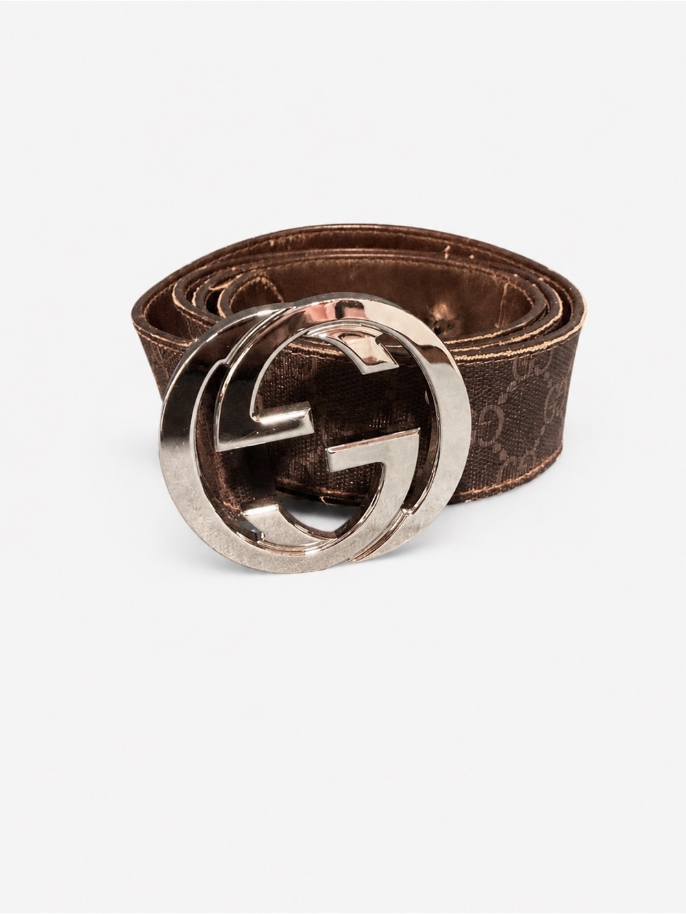 Gucci Interlocking G GG Supreme Canvas Belt Black Leather Size 95/38